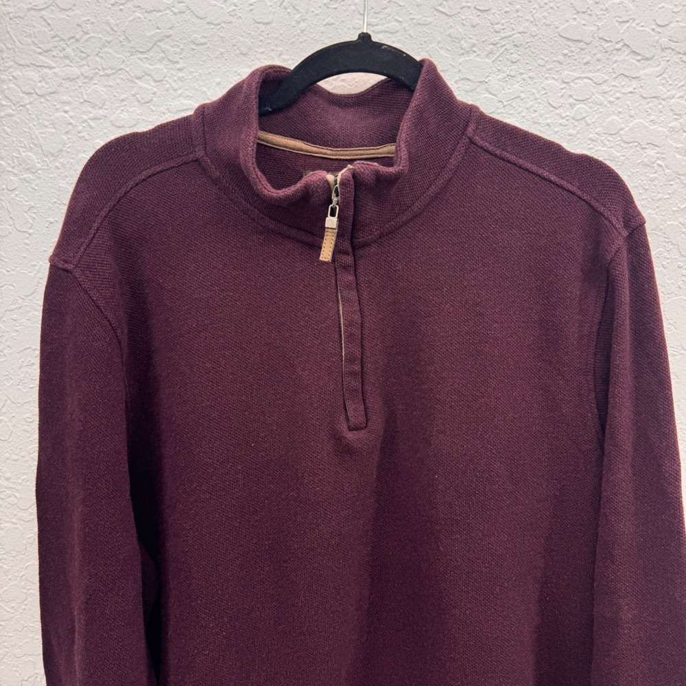 Tasso Elba Mens XXL Burgundy Cotton Quarter Zip Textured Pullover Sweater